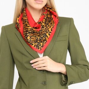 Moschino Bold Red and Leopard Silk Scarf 35”
